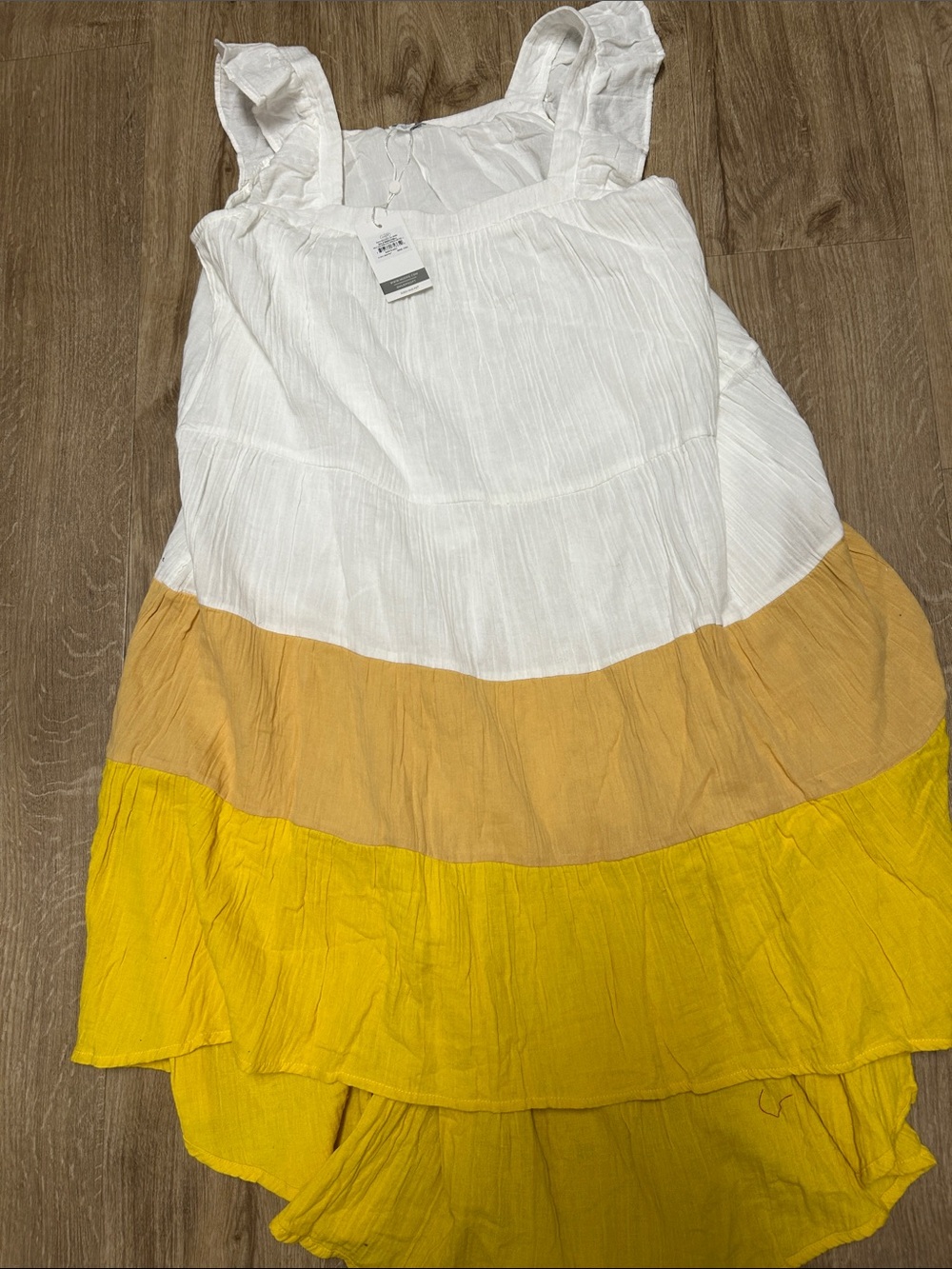 Mud Pie White, Tan & Yellow Tiered High-Low Maxi Dress